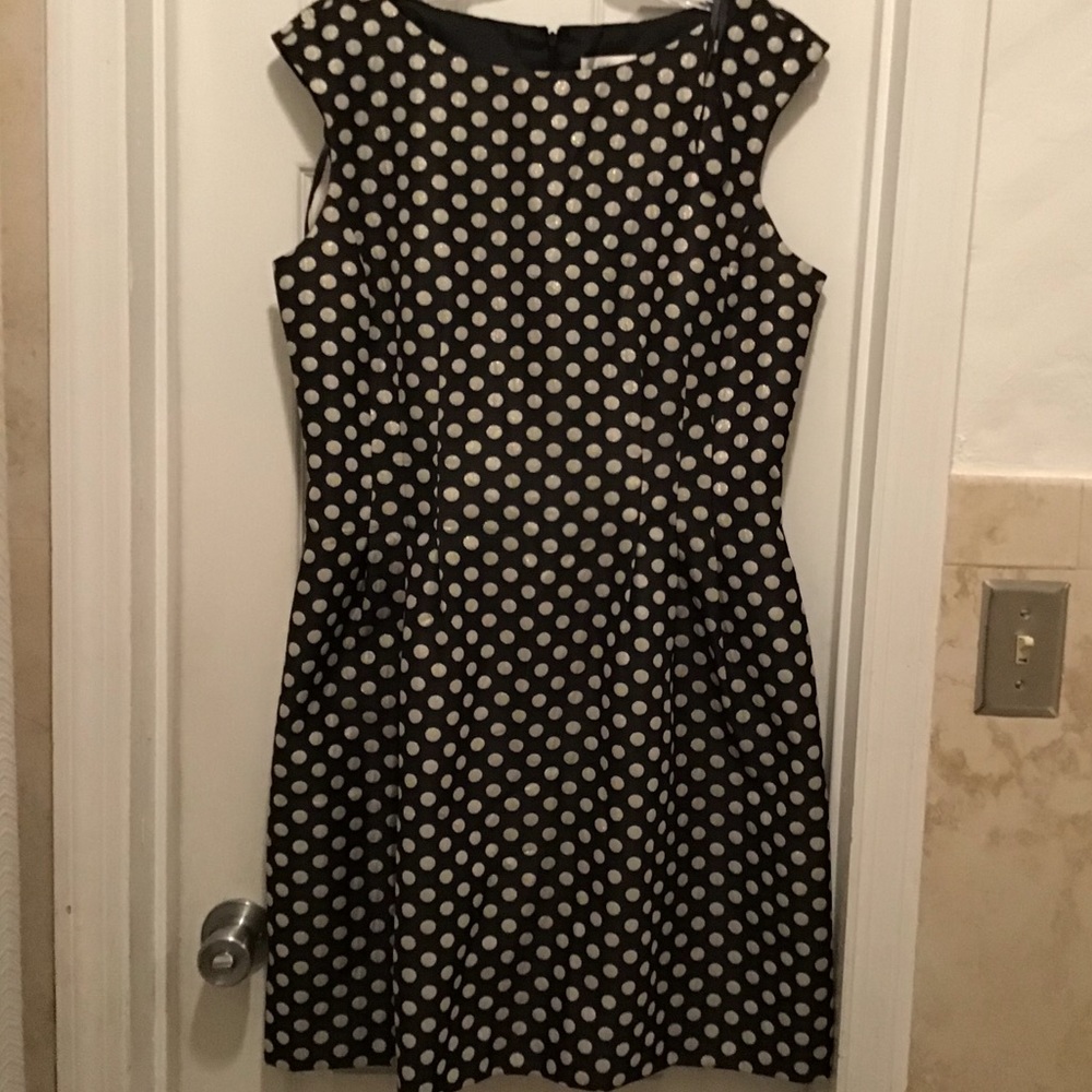 Metallic dot cap sleeve fit flare cocktail dress